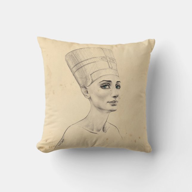 Nefertiti portrait drawing Ancient Egypt papyrus Cushion (Front)