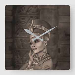 Nefertiti - the Egyptian Queen - sepia Square Wall Clock