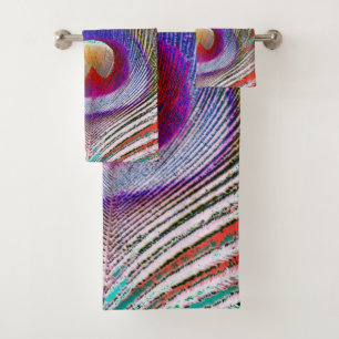 Negative Peacock Feather Bath Towel Set