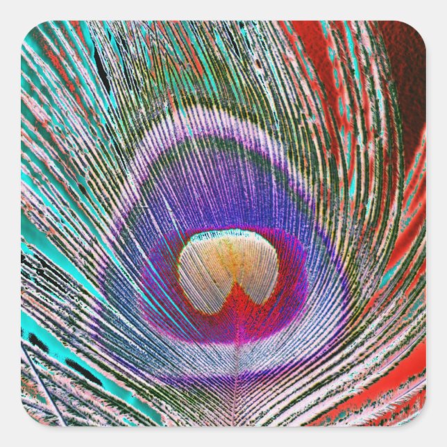 Negative Peacock Feather Square Sticker (Front)