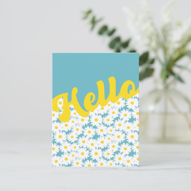 Negative Space Daisies Hello Thinking of You Postcard (Standing Front)