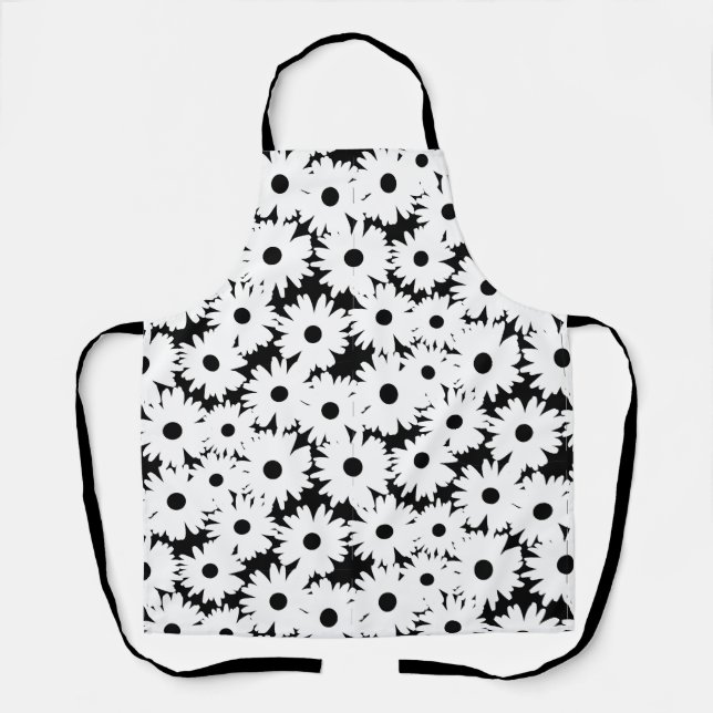 Negative Space Daisies white on black Apron (Front)