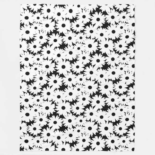 Negative Space Daisies white on black Fleece Blanket (Front)