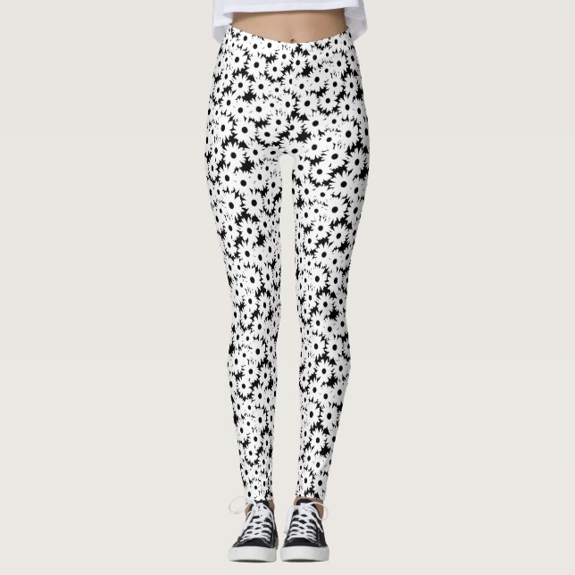 Negative Space Daisies white on black Leggings (Front)