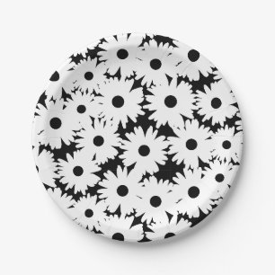 Negative Space Daisies white on black Paper Plate