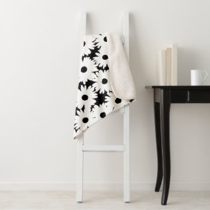 Negative Space Daisies white on black Sherpa Blanket
