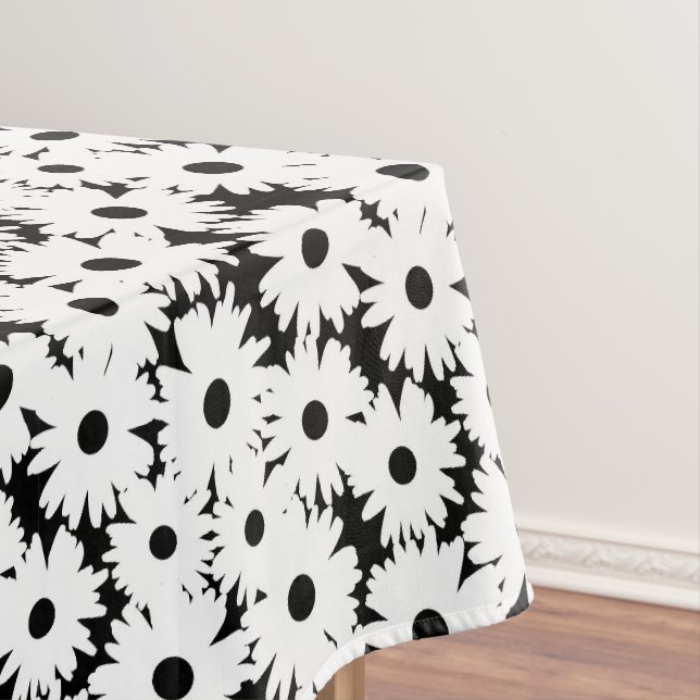 Negative Space Daisies white on black Tablecloth (In Situ)