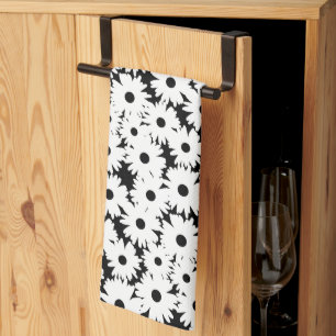 Negative Space Daisies white on black Tea Towel