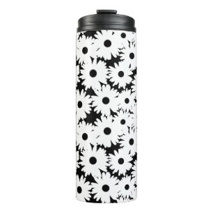 Negative Space Daisies white on black Thermal Tumbler