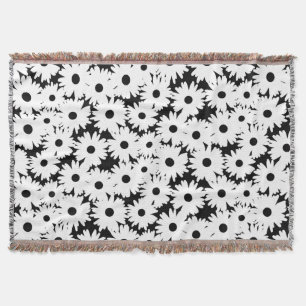 Negative Space Daisies white on black Throw Blanket