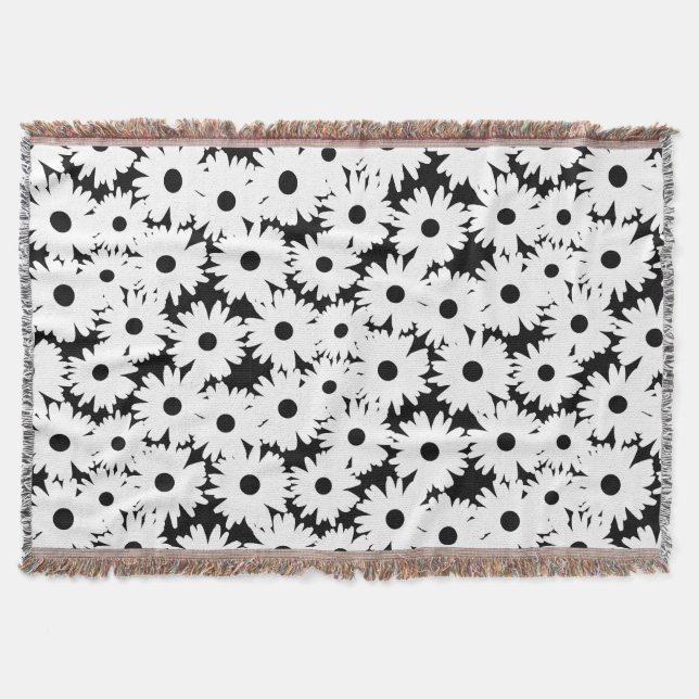 Negative Space Daisies white on black Throw Blanket (Front)