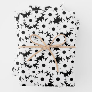 Negative Space Daisies white on black Wrapping Paper Sheet