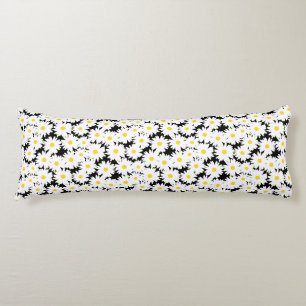 Negative Space Daisies white yellow on black Body Cushion