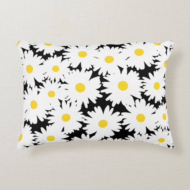 Negative Space Daisies white yellow on black Decorative Cushion (Front)
