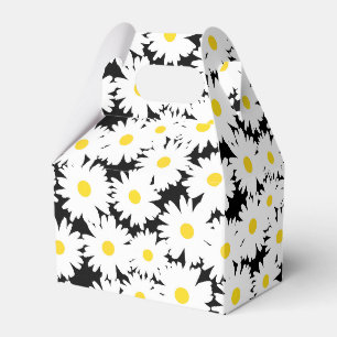 Negative Space Daisies white yellow on black Favour Box