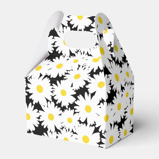 Negative Space Daisies white yellow on black Favour Box (Front Side)