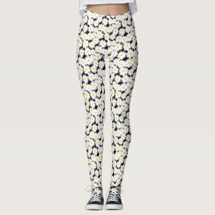Negative Space Daisies white yellow on black Leggings
