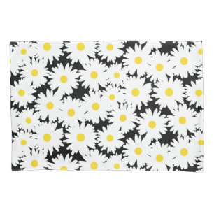 Negative Space Daisies white yellow on black Pillowcase