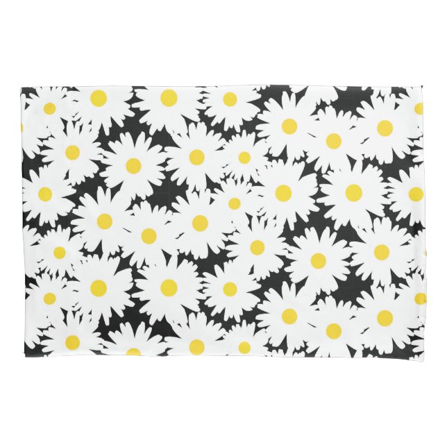 Negative Space Daisies white yellow on black Pillowcase (Front)