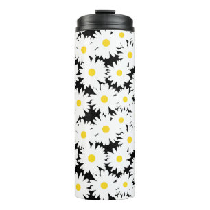 Negative Space Daisies white yellow on black Thermal Tumbler
