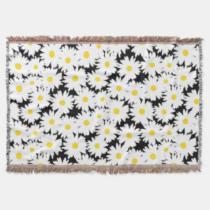 Negative Space Daisies white yellow on black Throw Blanket