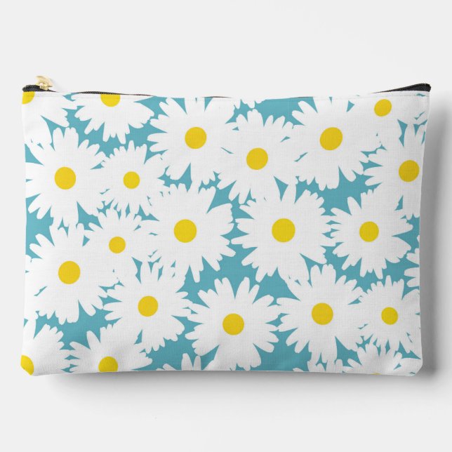 Negative Space Daisies white yellow on blue Accessory Pouch (Front)
