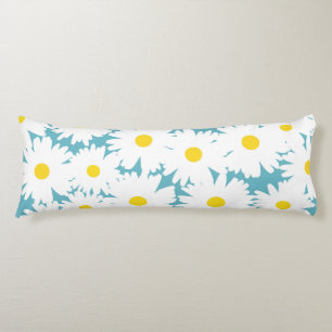 Negative Space Daisies white yellow on blue Body Cushion