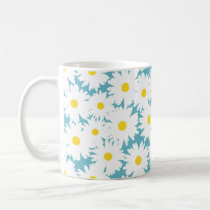 Negative Space Daisies white yellow on blue Coffee Mug