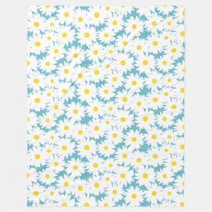 Negative Space Daisies white yellow on blue Fleece Blanket