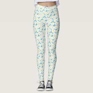 Negative Space Daisies white yellow on blue Leggings