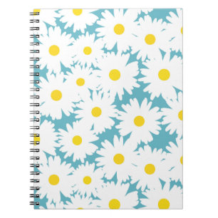 Negative Space Daisies white yellow on blue Notebook
