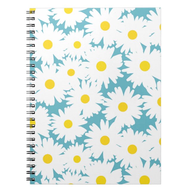 Negative Space Daisies white yellow on blue Notebook (Front)