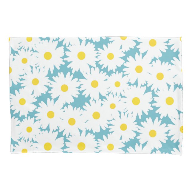 Negative Space Daisies white yellow on blue Pillowcase (Front)
