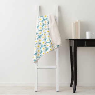Negative Space Daisies white yellow on blue Sherpa Blanket