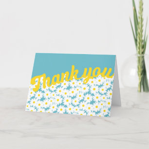 Negative Space Daisies white yellow on blue Thank You Card