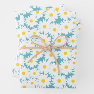 Negative Space Daisies white yellow on blue Wrapping Paper Sheet