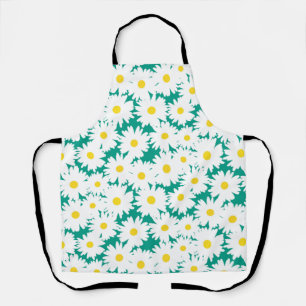 Negative Space Daisies white yellow on green Apron