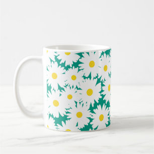 Negative Space Daisies white yellow on green Coffee Mug
