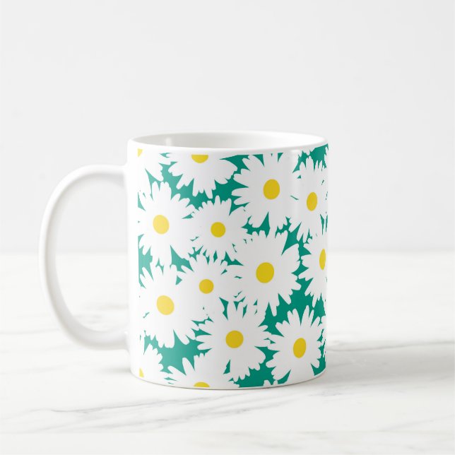 Negative Space Daisies white yellow on green Coffee Mug (Left)