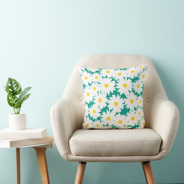 Negative Space Daisies white yellow on green Cushion (Chair)