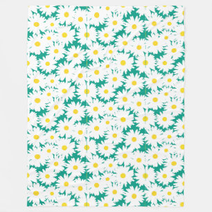 Negative Space Daisies white yellow on green Fleece Blanket