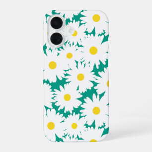 Negative Space Daisies white yellow on green iPhone 16 Case