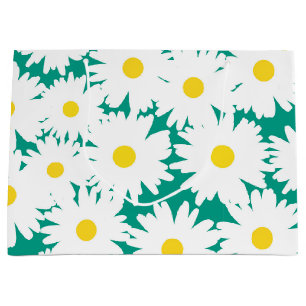 Negative Space Daisies white yellow on green Large Gift Bag