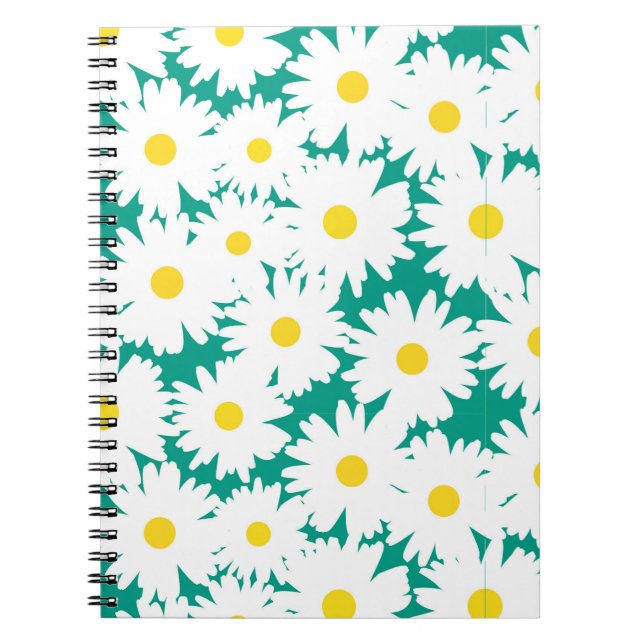 Negative Space Daisies white yellow on green Notebook (Front)
