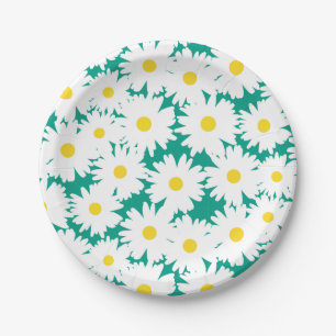 Negative Space Daisies white yellow on green Paper Plate