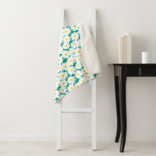 Negative Space Daisies white yellow on green Sherpa Blanket