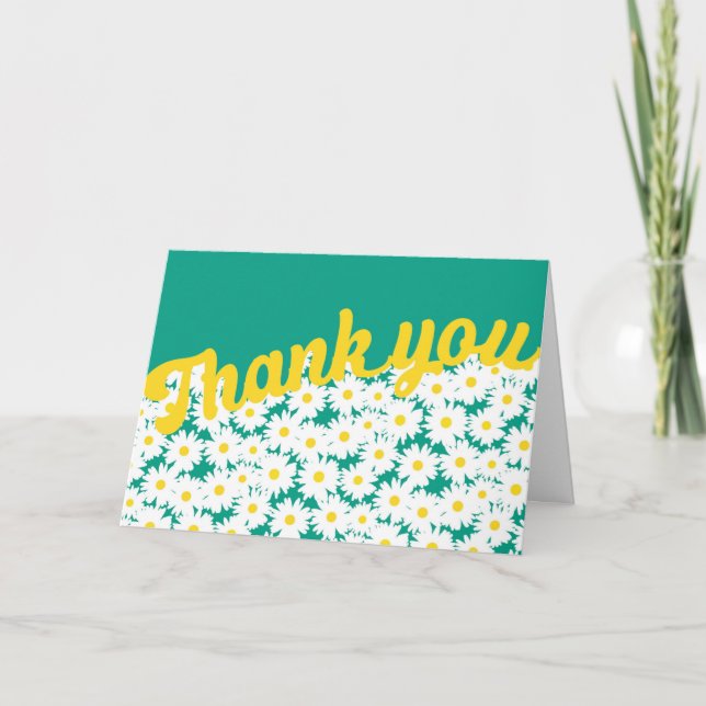 Negative Space Daisies white yellow on green Thank You Card (Front)