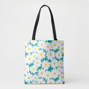 Negative Space Daisies white yellow on green Tote Bag