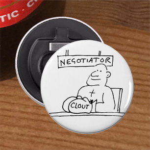 Negotiator at Desk has Boxing Glove with Clout Bottle Opener