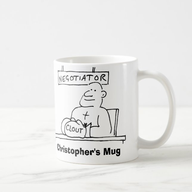 Negotiator has Boxing Glove with Clout. Add Name. Coffee Mug (Right)